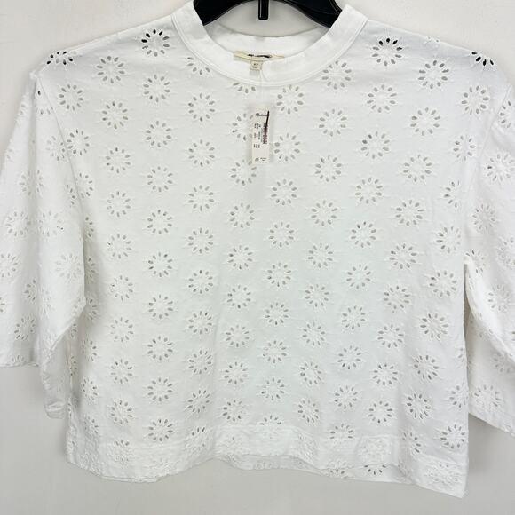 Madewell Embroidered Wide Sleeve Boxy Tee White Cotton Oversized XS NWT - Picture 8 of 13